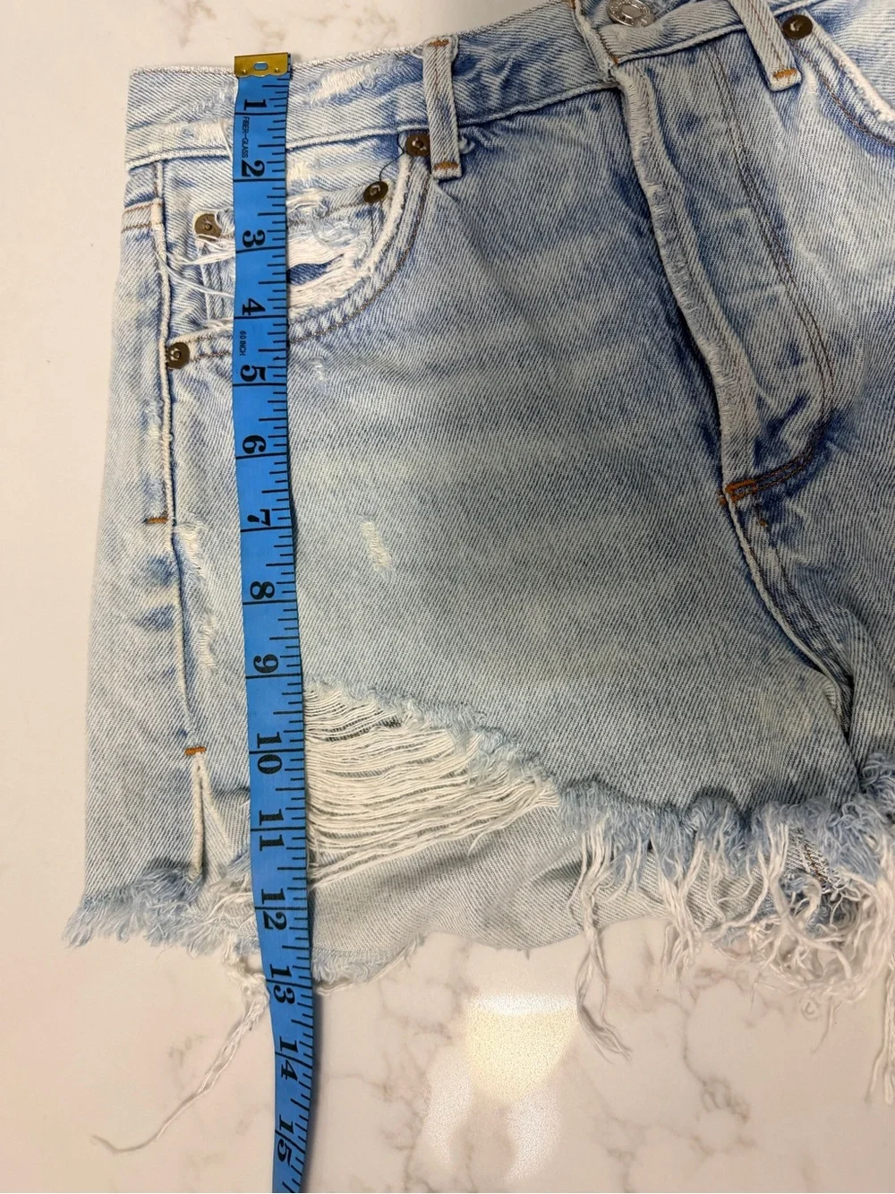 Agolde Light Blue High-Rise Distressed Denim Shorts